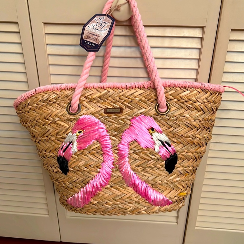 Straw Flamingo Tote